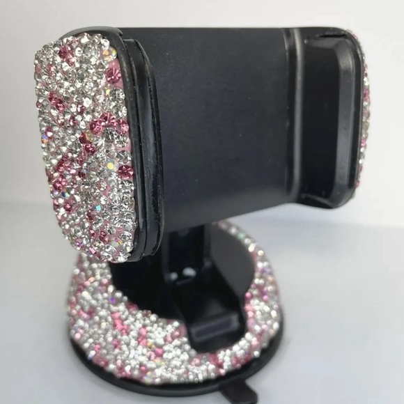 BEBE Bling Car Mount Crystal Dashboard Phone Holder Up to 4” W 360 Full Rotation - Picture 2 of 12